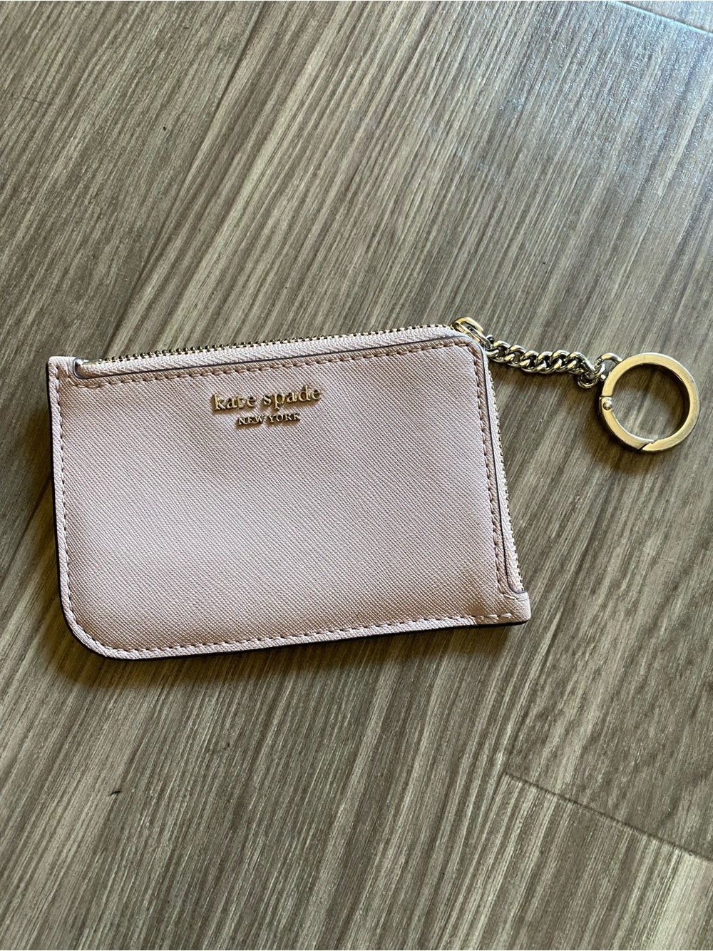 kate spade Blush Pink Saffiano Leather Key & Card Holder with Gold Hardware